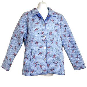 Northern Reflections Quilted Chore Coat Reversible Barn Jacket Blue Floral